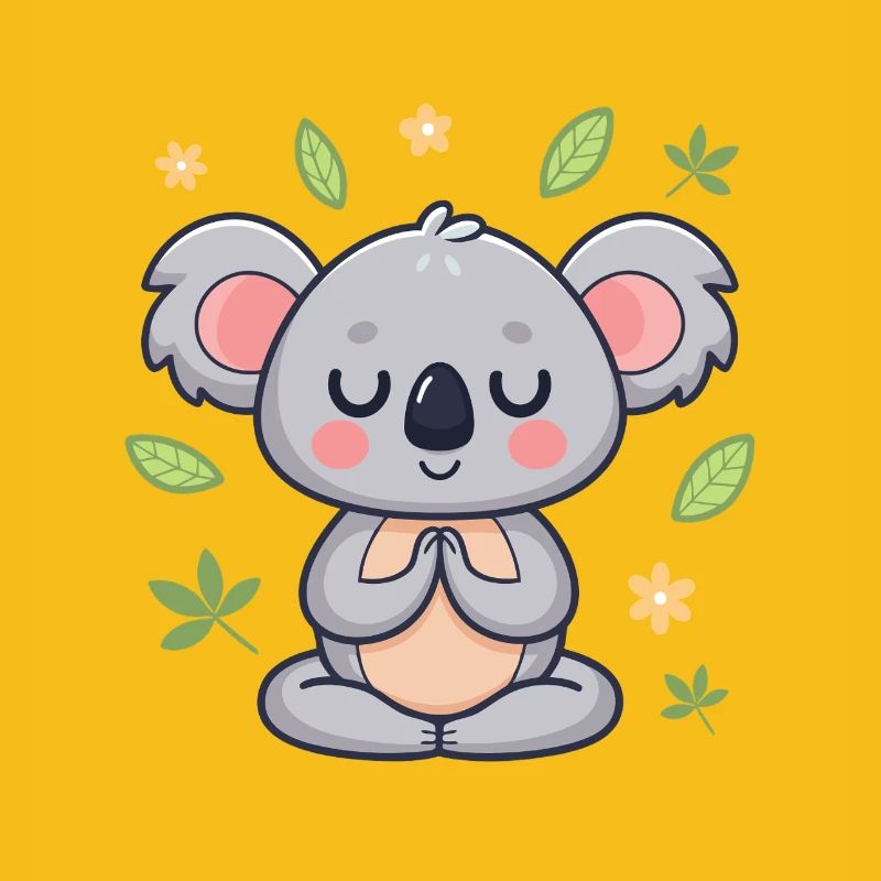 Koala zen feuilles et fleurs