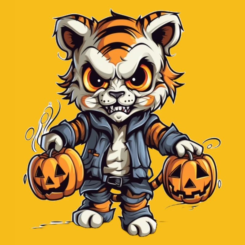 Chat effrayant sorcière avec citrouilles