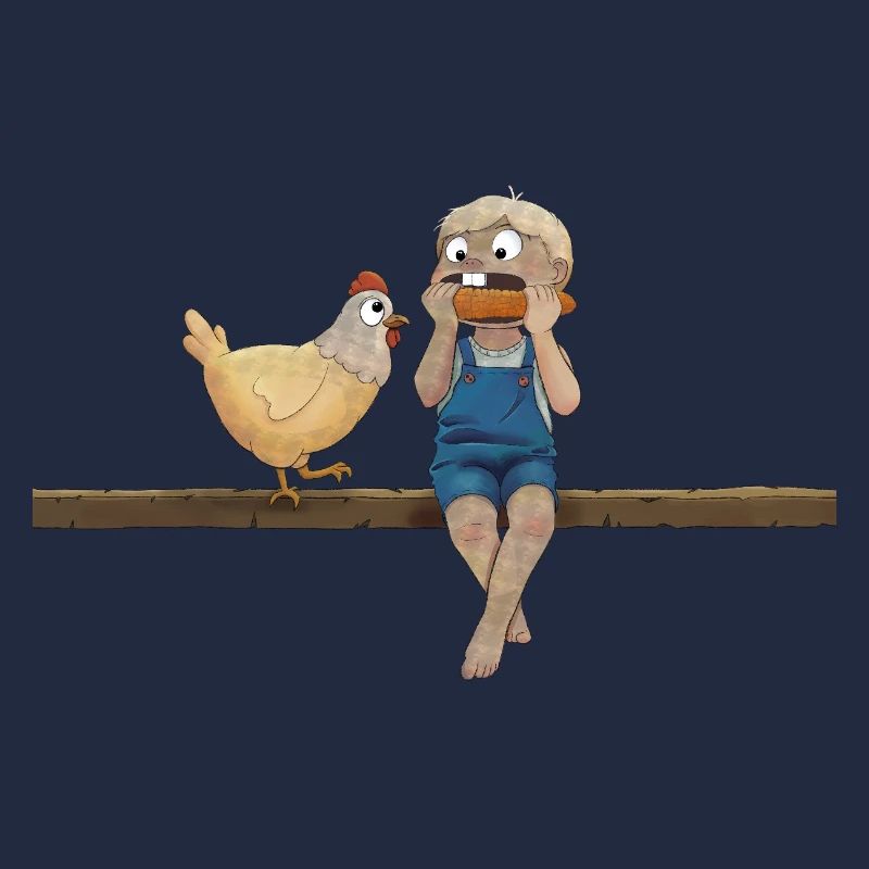 Boy with chicken and corn