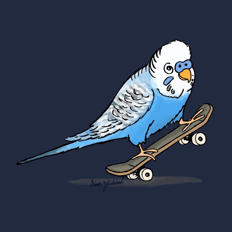 Blauer Wellensittich auf Fingerboard