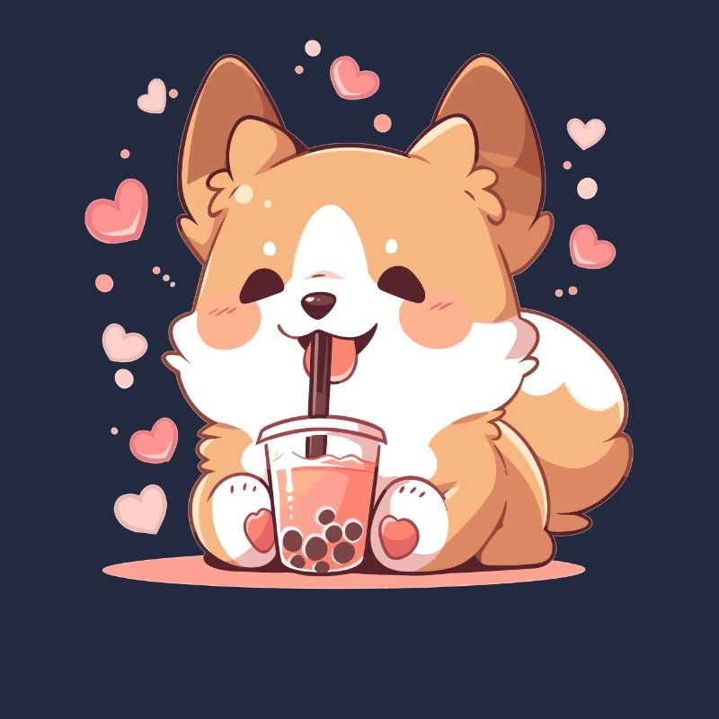 Kawaii Corgi Hund trinkt Boba Bubble Tea Chibi