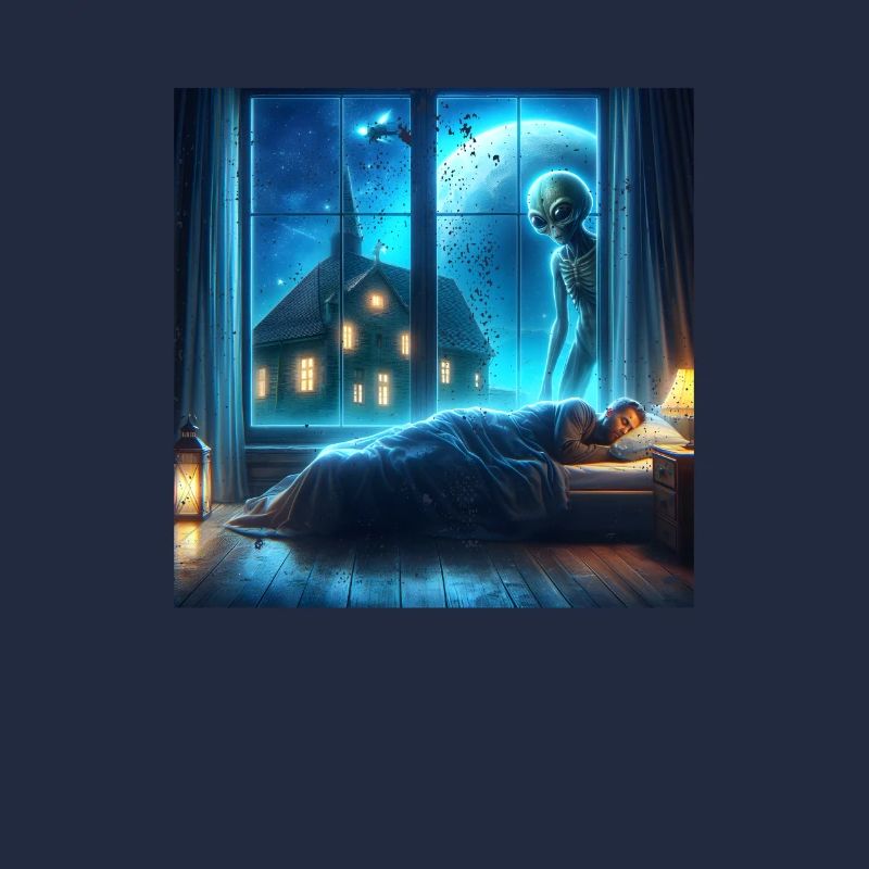 Alien observes sleeping human