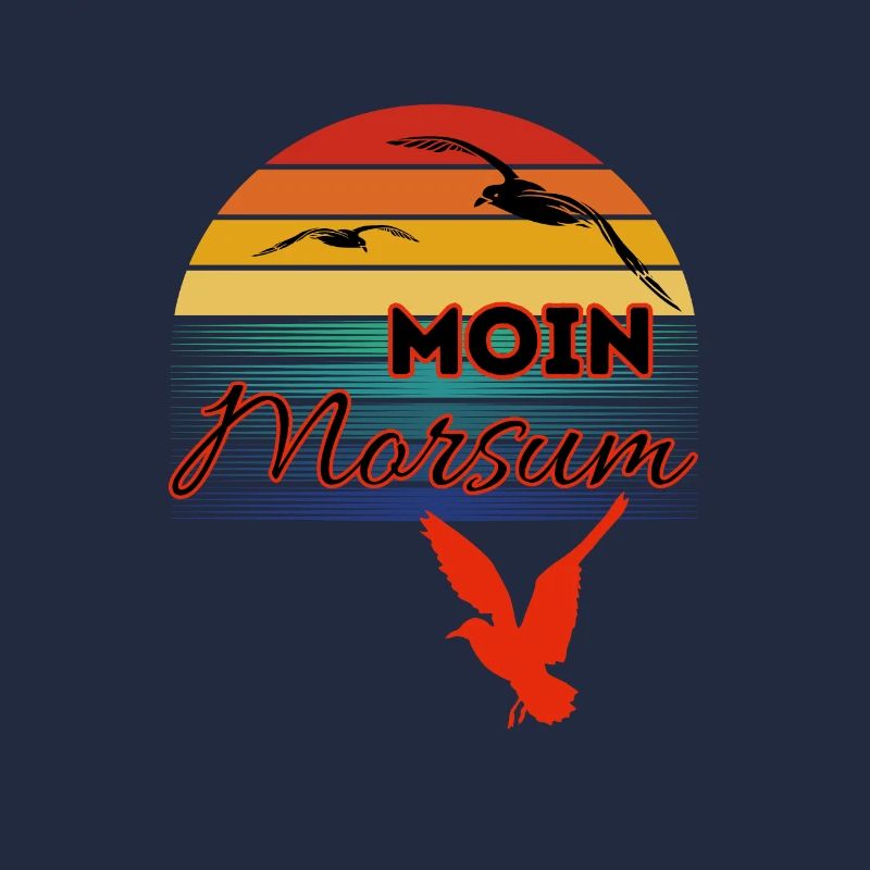 Moin Morsum avec mouette dans le style rétro-Sylt-Morsum