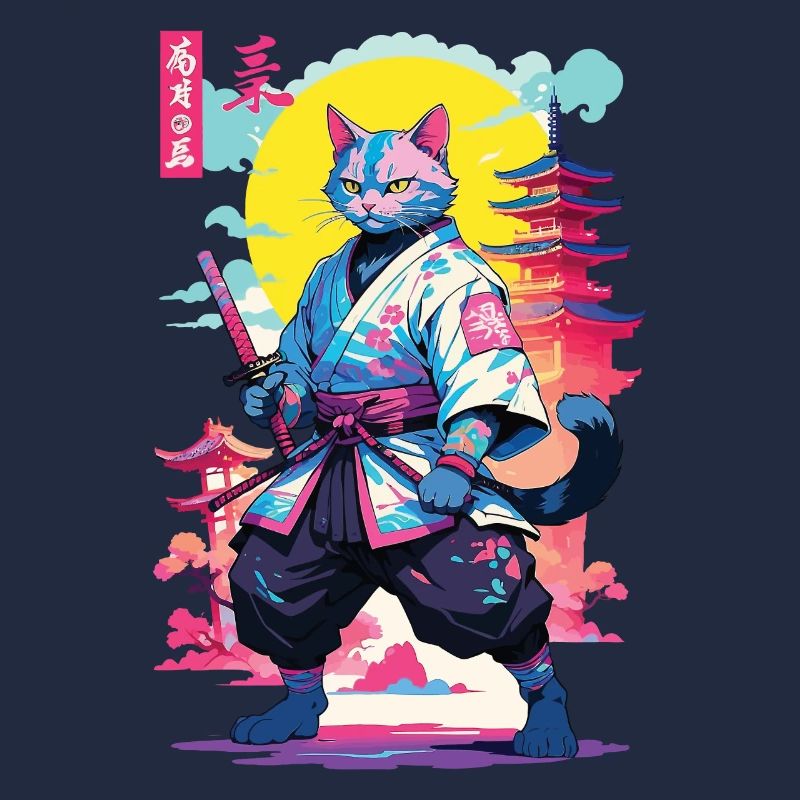 Conception esthétique Samurai Cat Vaporwave