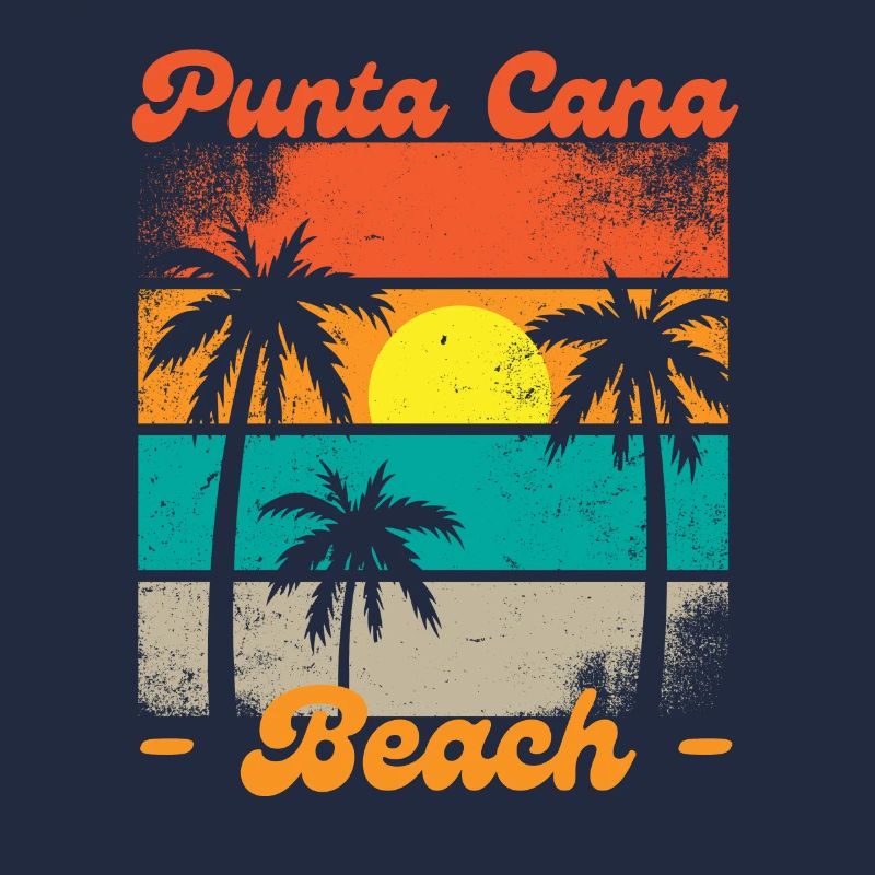 Retro sunset palm trees punta cana beach