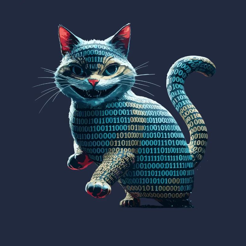 Tech-Katze mit Binärcode für Programmierer und