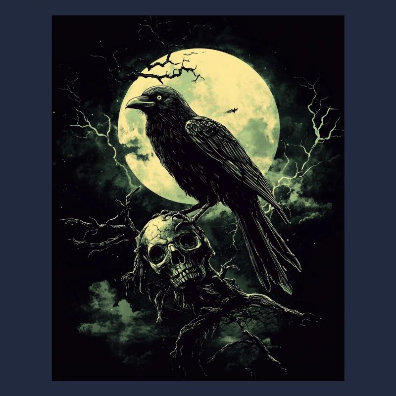 Raven Skull Moon Dark Gothic Black Crow