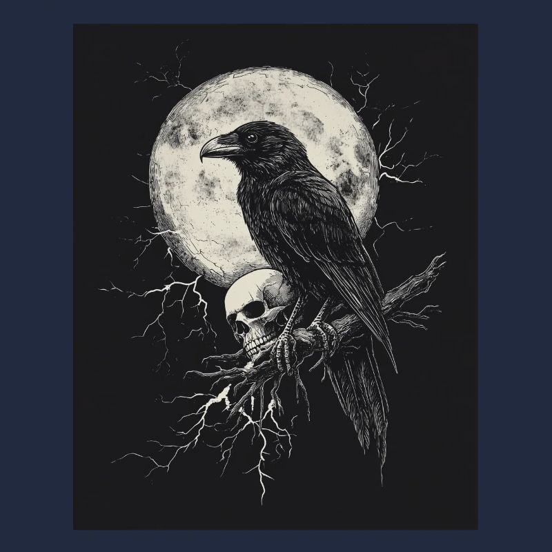 Raven Skull Moon Dark Gothic Black Crow