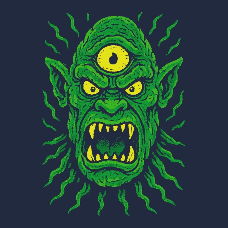 Three-Eyed Neon Orc Cyclops with Monster Eyes