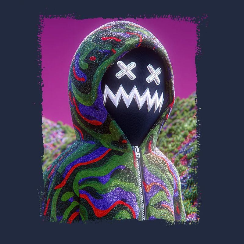 Psychedelic Maskenfigur Neon Glitch Grafik