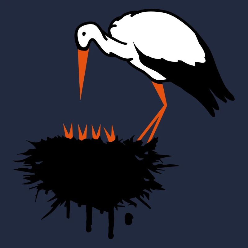 Storch und sein Nest mit Nachwuchs Graffiti