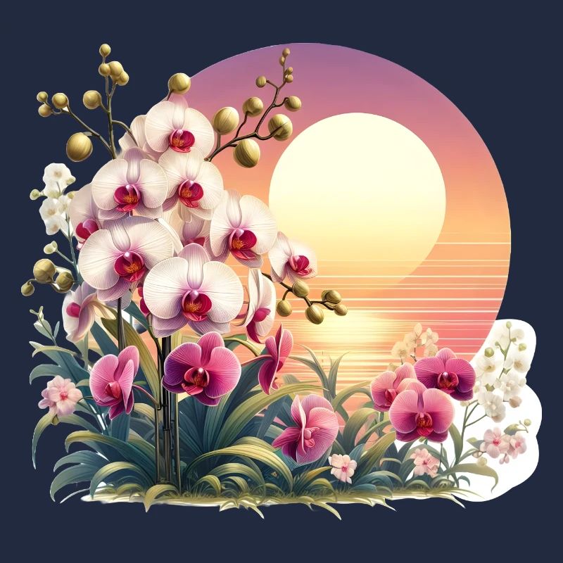 Coucher de soleil sur les orchidées