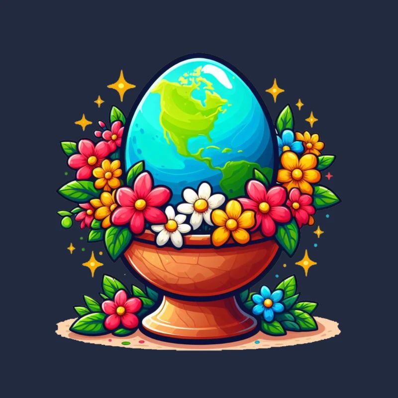 Die Erde in einem Eierglas mit Blumen drumherum