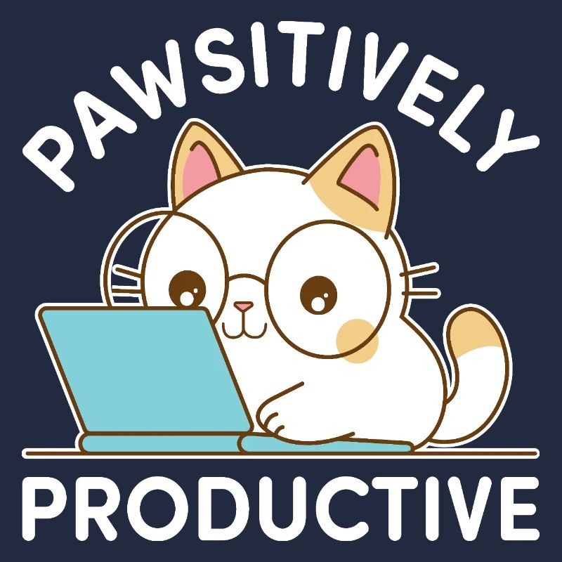 Pawsitively Productive – Chat Kawaii au travail