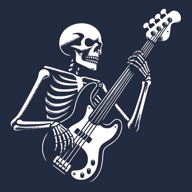 Squelette avec guitare basse. Conception de basses cool