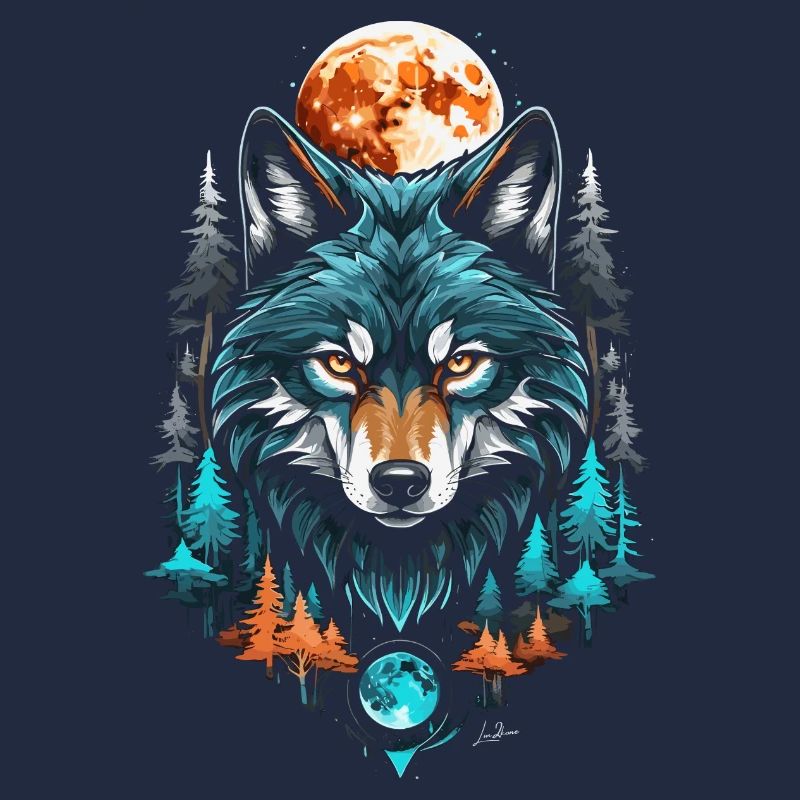 Wolf Geometrischer Mond Wald