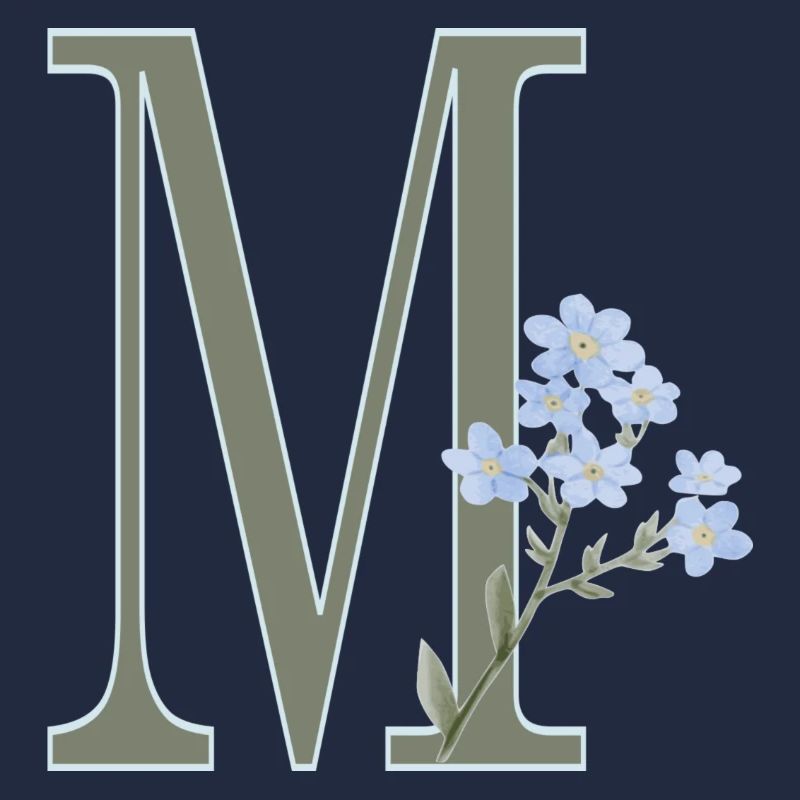M à fleurs bleues