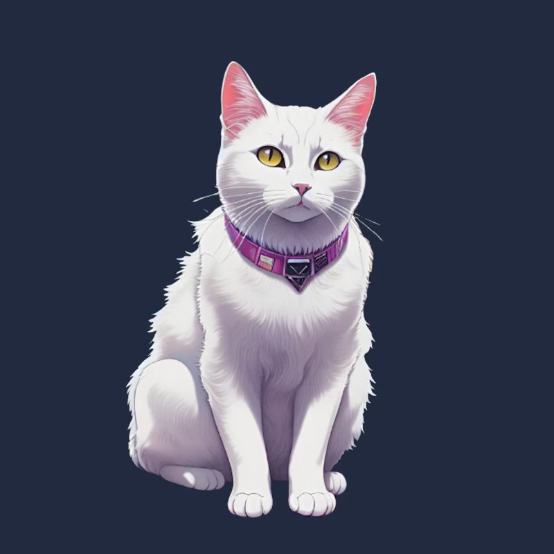 Chat blanc avec un collier violet