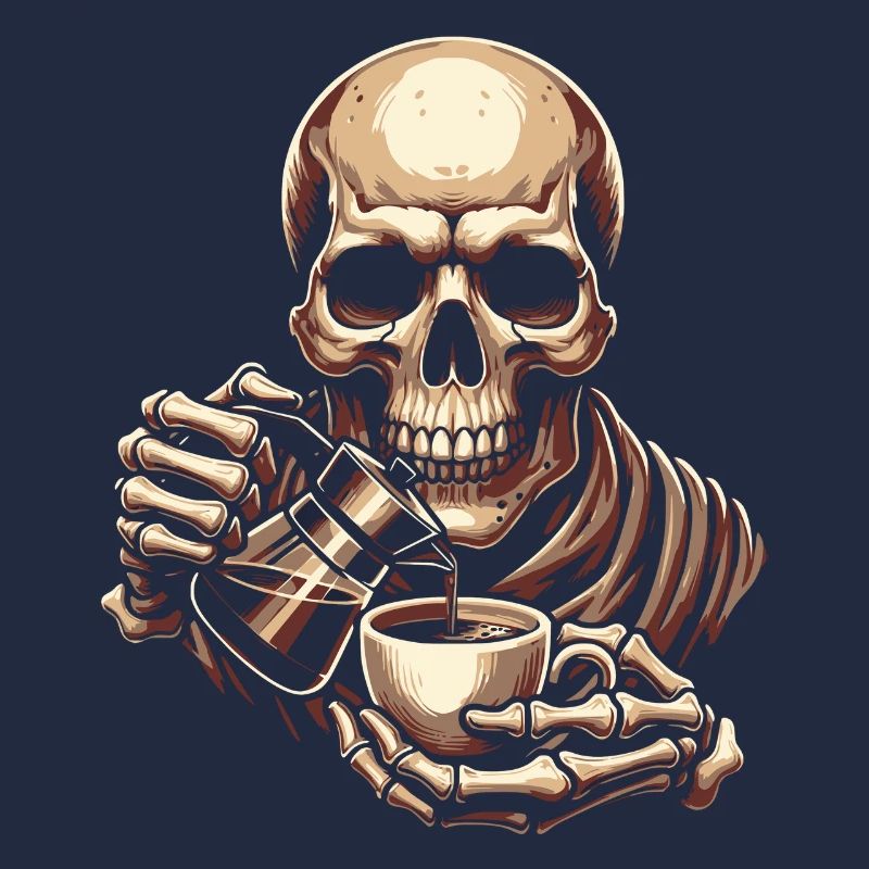 Skull mit Kaffeebecher Kaffee