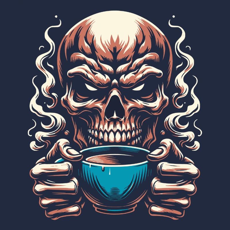 Skull mit Kaffeebecher Kaffee