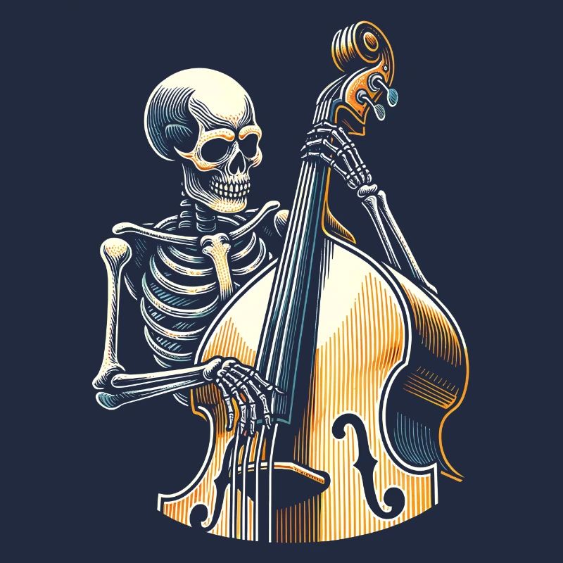 Skelett spielt Kontrabass
