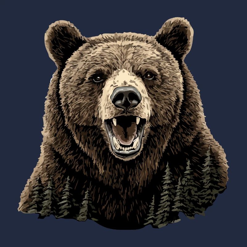 Brüllender Bär mit Waldtextur im Fell.