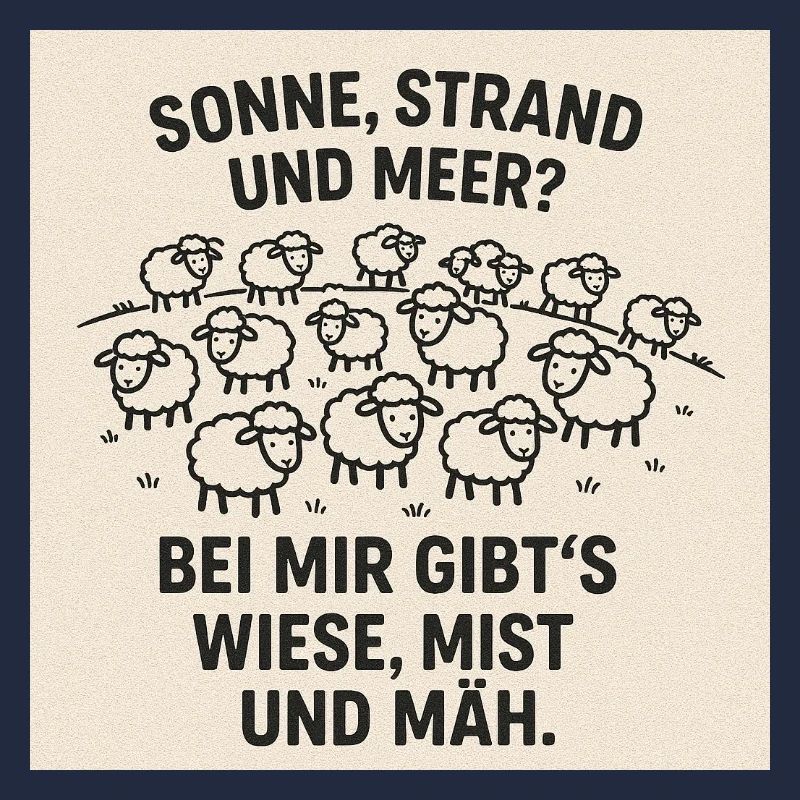 Wiese statt Strand Schafhumor