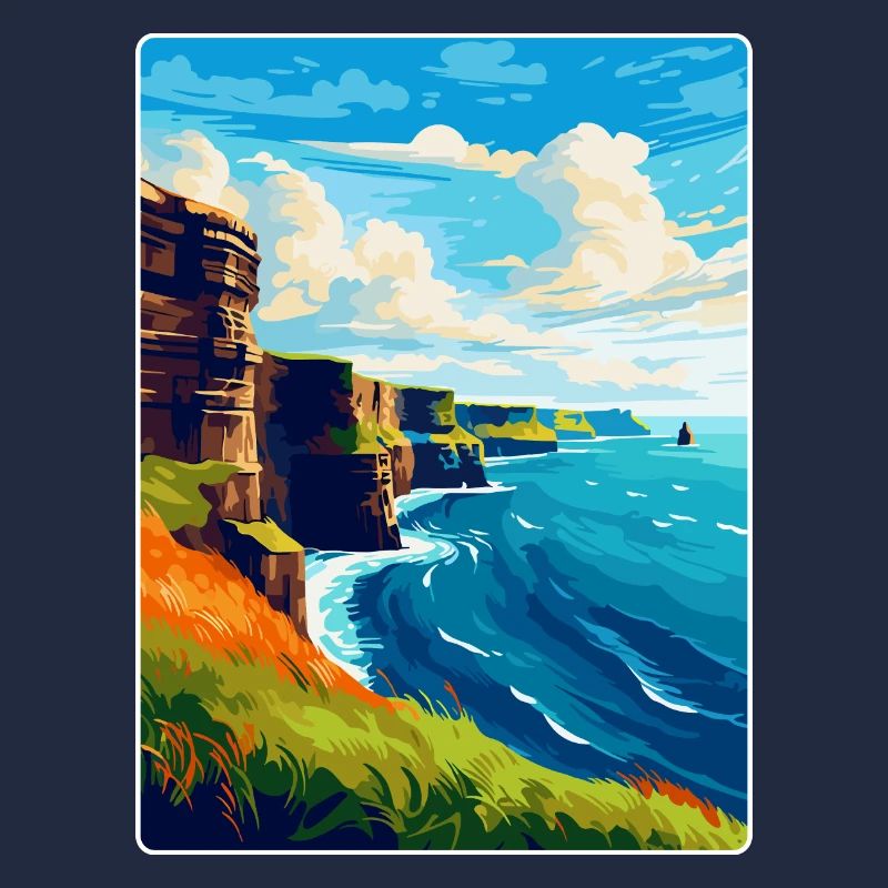 Falaises de Moher Irlande Royaume-Uni Affiche de voyage vintage