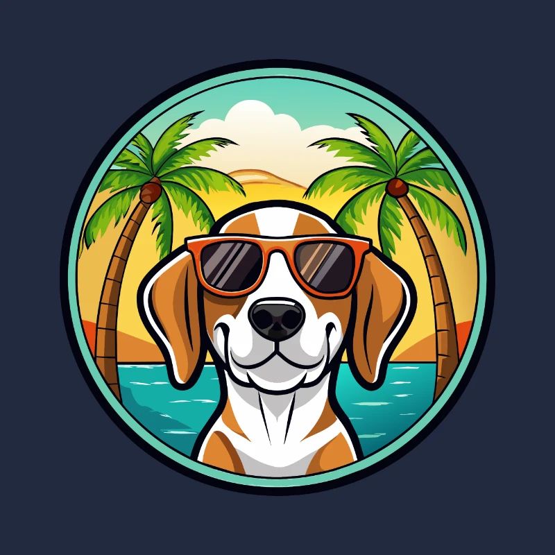 Treeing Walker Coonhound Race Chien Dessin Animé Plage