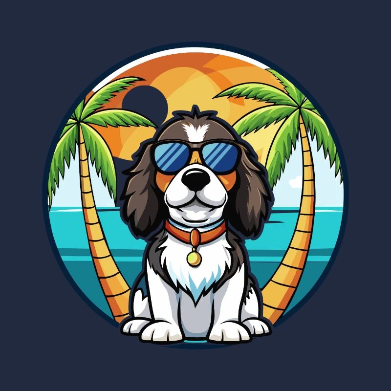 English Springer Spaniel Hunderasse Cartoon Beach