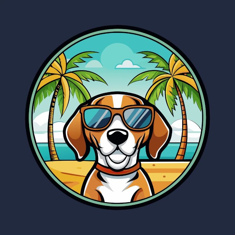 Treeing Walker Coonhound Race Chien Dessin Animé Plage