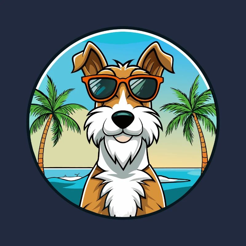 Wire Fox Terrier Dog Breed Cartoon Sunglass Beach