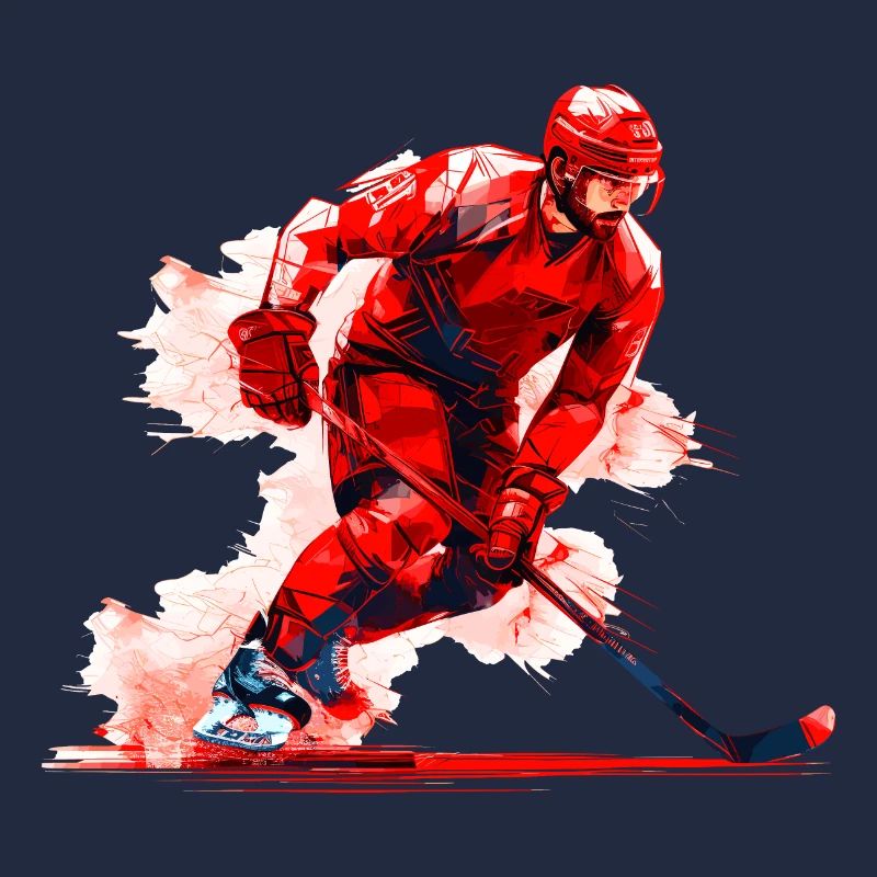 Hockeyspieler mit Hockeyschläger auf Eisbahn, Aquarell