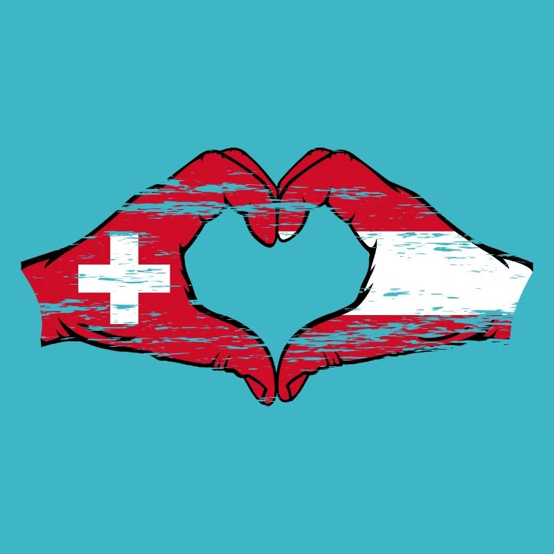 Suisse Autriche Drapeau Mains Forme de coeur utilisé