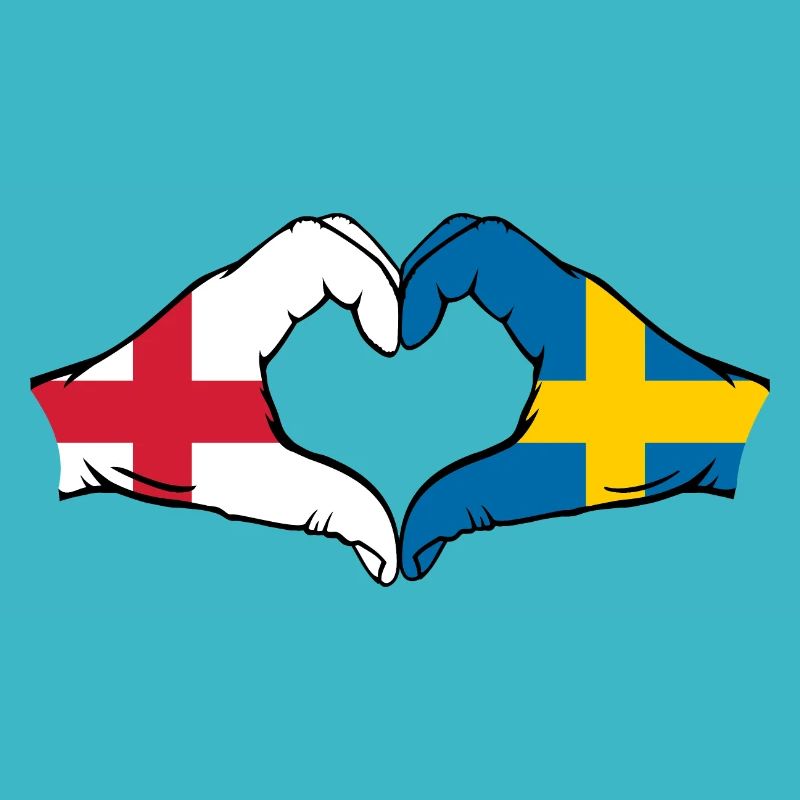 Angleterre Suède Drapeau Mains Coeur Forme