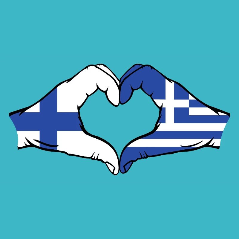 Finlande Grèce Drapeau Mains Coeur Forme