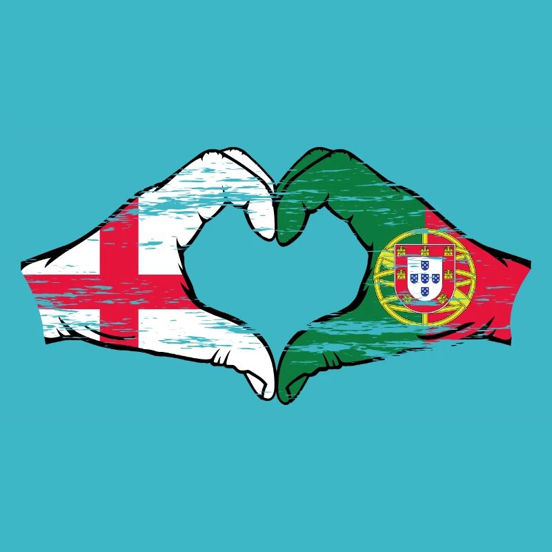 Angleterre Portugal Drapeau Mains Coeur Forme Utilisé