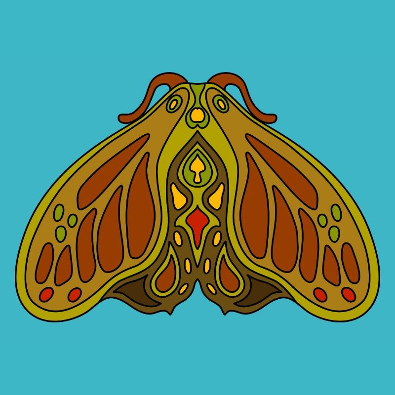 Brown and green art nouveau inspired stylized moth