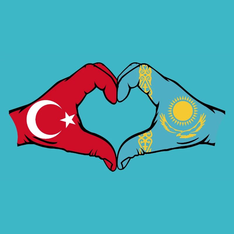 Turkey Kazakhstan Flag Hands Heart Shape