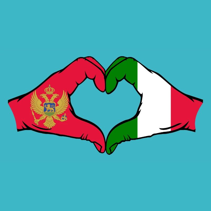 Montenegro Italy Flag Hands Heart Shape