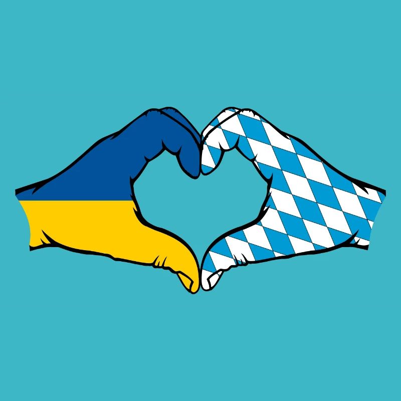 Ukraine Bavière Drapeau Mains Coeur Forme