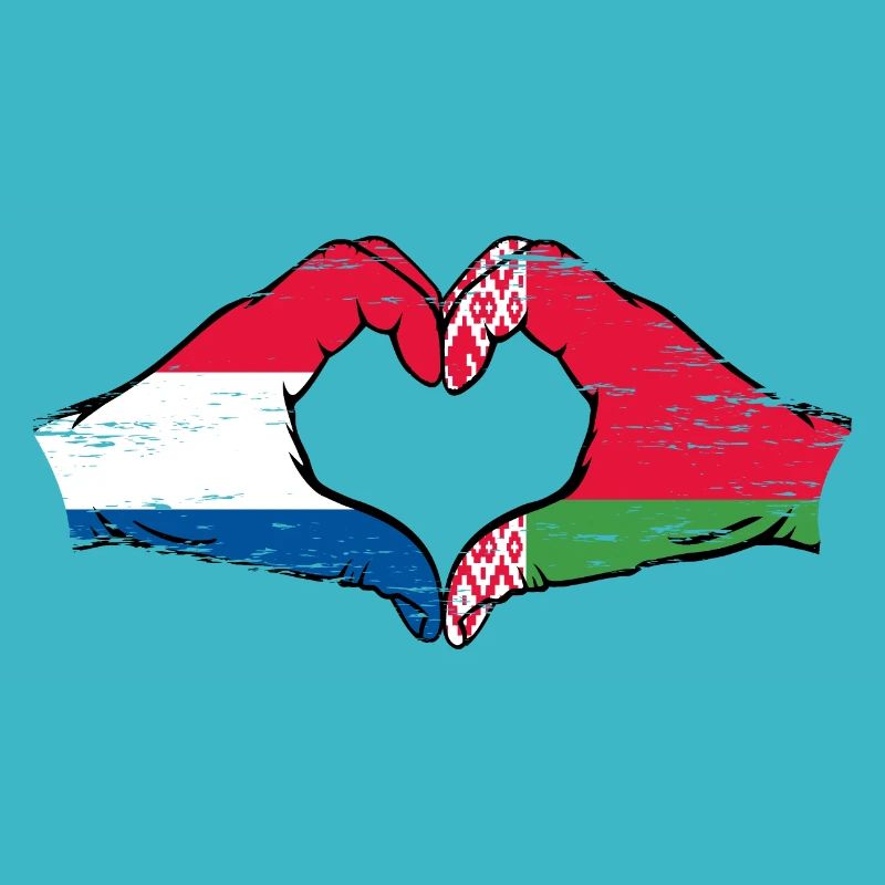 Hollande Biélorussie drapeau mains forme de coeur utilisé