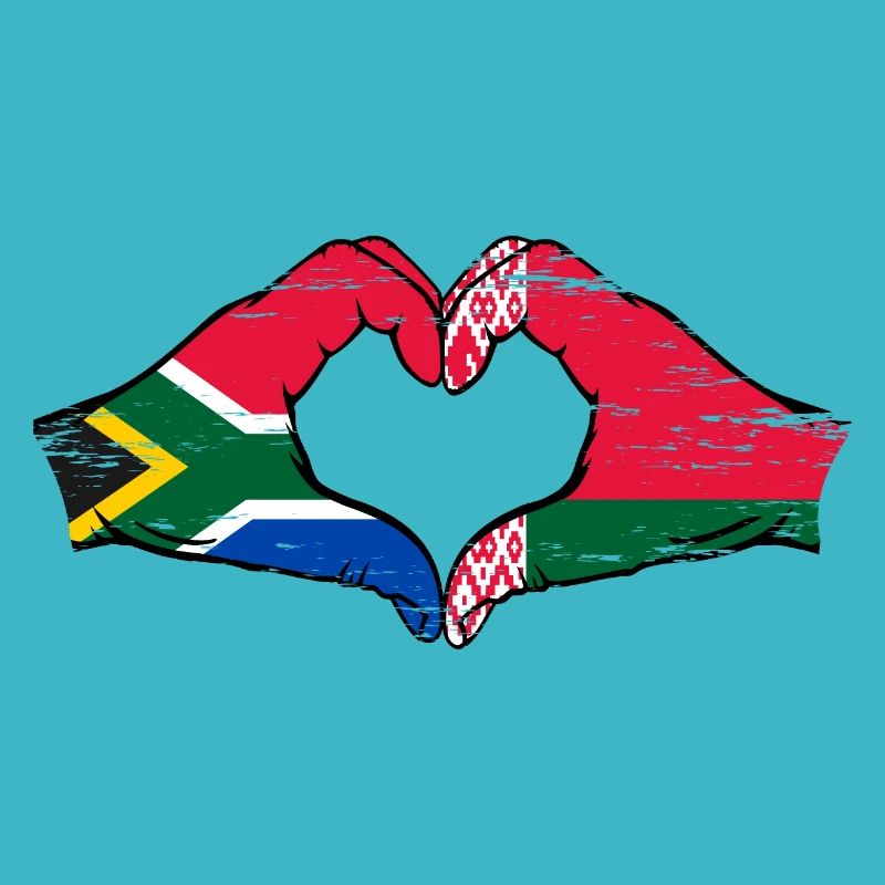 Afrique du Sud Biélorussie drapeau mains forme de coeur utilisé