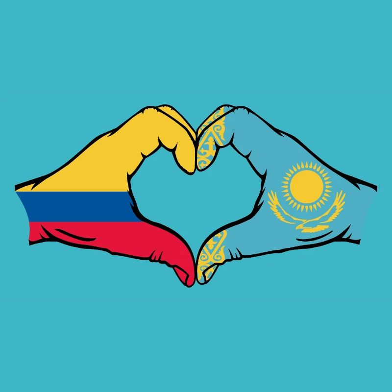 Colombie Kazakhstan drapeau mains forme de coeur