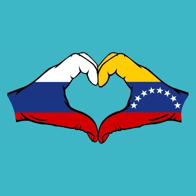 Russie Venezuela drapeau mains forme de coeur