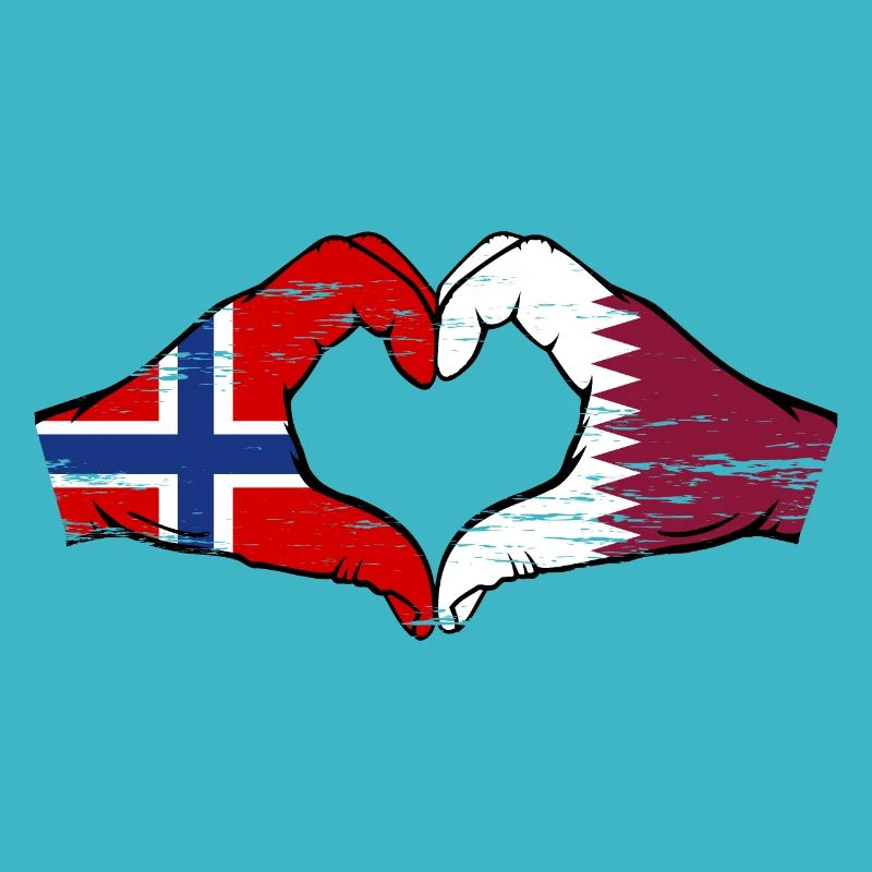 Norvège Qatar drapeau mains forme de coeur utilisé