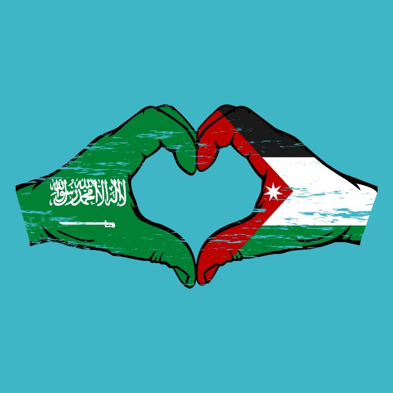 Arabie Saoudite Drapeau Jordanie mains forme de coeur utilisé