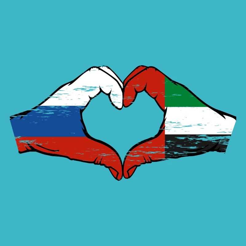 Russie Émirats arabes unis Drapeau Coeur