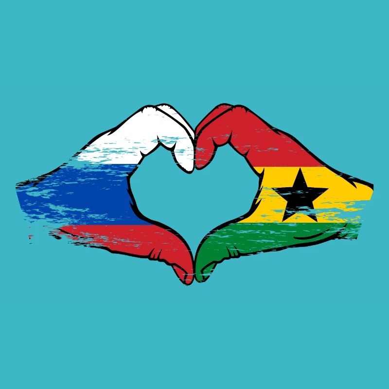 Russie Ghana drapeau mains forme de coeur utilisé