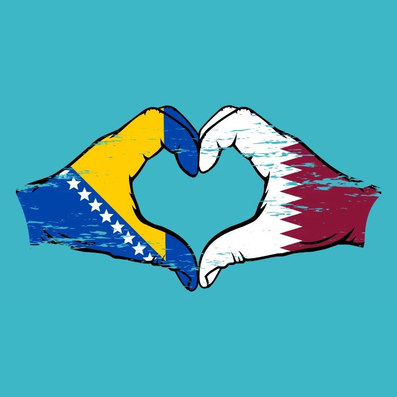 Bosnie Qatar drapeau mains forme coeur utilisé
